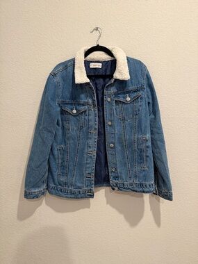 Mango Quilted Navy Jacket with Cream Sherpa Collar